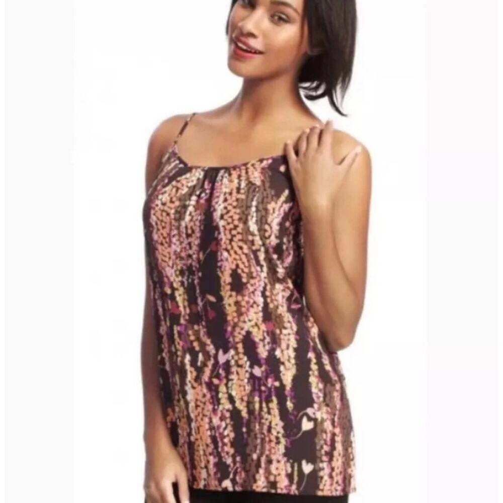 Cabi Down To Earth Trellis Cami Print Tank Top 610 brown peach pink white floral